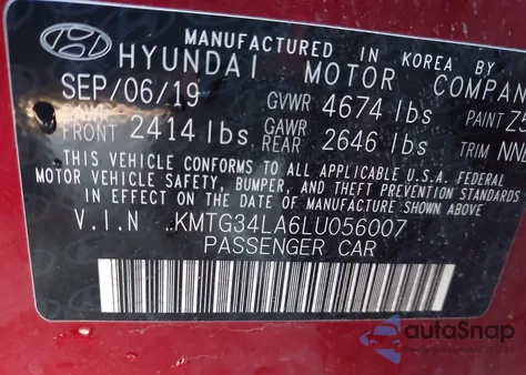 2020 Genesis G70 2.0T Rwd from USA, damaged, VIN KMTG34LA6LU056007